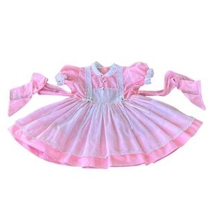 Vintage Betty Oden Full Circle Rosette Lace Party Pageant Dress Bubble Gum Pink